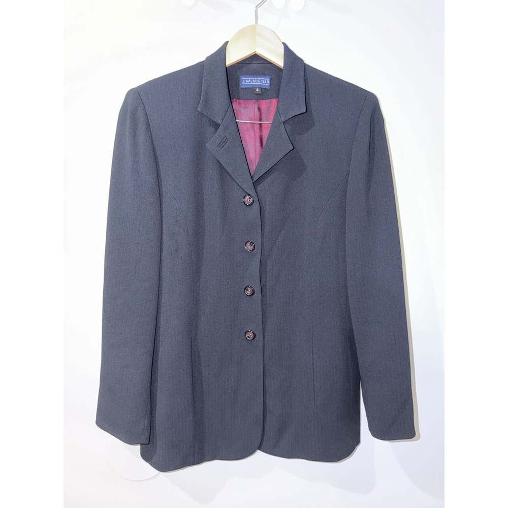 J McLaughlin Blazer Womens Small Blue 100%‎ Wool Long 4 Button Coat Vintage